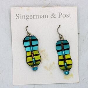 NOS Singerman and Post Blue and Green Vertical Line Earrings T83